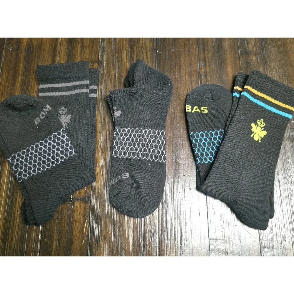 Bombas Socks 3 Pairs Black Ankle Calf Honeycomb Arch Support Bee Logo Sz Medium